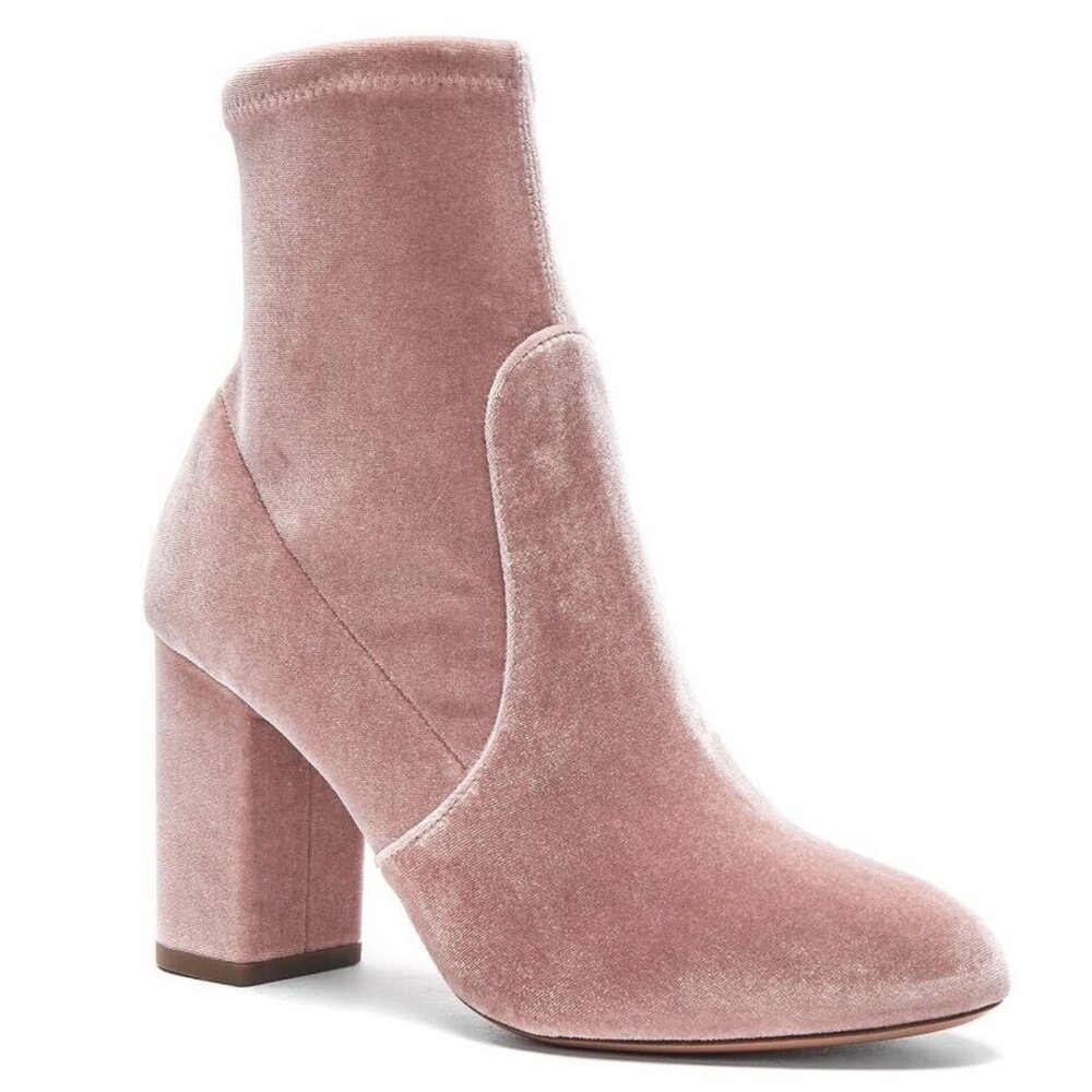 Aquazzura So Me Light Pink Velvet Ankle Boot Size 9 Bootie Heels 2 Inch Pastel